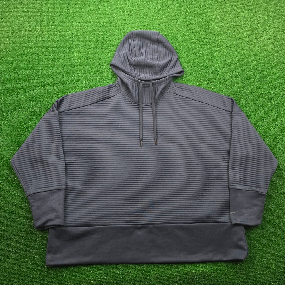 Nike Dri Fit Hoodie Sweatshirt Womens 2XL Navy Blue Pullover Ribbed‎ Training